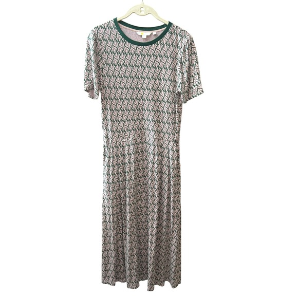 Boden Womens Midi Dress Pink Green Leaf Print Lucinda Size 8R - Picture 3 of 10
